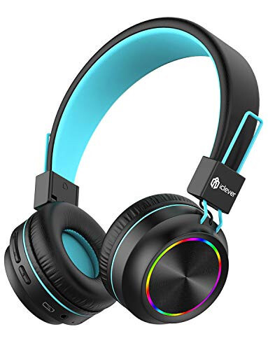 iClever BTH03 Kids Bluetooth Headphones Safe Volume, Colorful LED Lights, 25H Playtime, Stereo Sound Mic, Bluetooth 5.0, Foldable, On Ear Kids Wireless Headphones for Tablet (Black) - 1