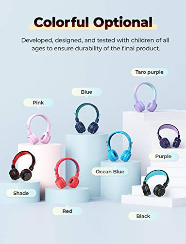 iClever BTH03 Kids Bluetooth Headphones Safe Volume, Colorful LED Lights, 25H Playtime, Stereo Sound Mic, Bluetooth 5.0, Foldable, On Ear Kids Wireless Headphones for Tablet (Black) - 7