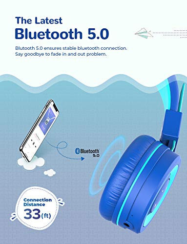 iClever Çocuk Bluetooth Kulaklıkları, BTH02 Çocuk Kulaklıkları Mikrofonlu, 22 Saat Oynatma Süresi, Bluetooth 5.0 & Stereo Ses, Katlanabilir, Ayarlanabilir Başlık, iPad Tablet Okul için Çocuk Kulaklıkları (Mavi) - 3