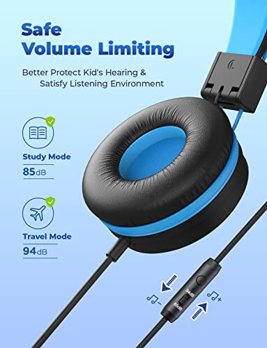 iClever Çocuk Kulaklıkları Kablolu, 85/94dB Güvenli Ses Teknolojisi, Bükülmeye Dayanıklı Sağlam, Katlanabilir, Stereo Ses 3.5mm Jack Kablolu Kulaklıklar Çocuklar Erkek Kızlar Tablet/Seyahat/Okul için, HS14 - 3