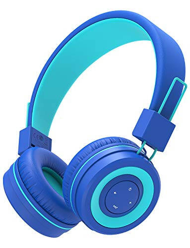 iClever Kids Bluetooth Headphones, BTH02 Kids Headphones with MIC, 22H Playtime, Bluetooth 5.0 & Stereo Sound, Foldable, Adjustable Headband, Childrens Headphones for iPad Tablet School (Blue) - 1