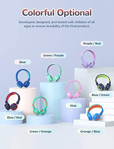 iClever Kids Bluetooth Headphones, BTH02 Kids Headphones with MIC, 22H Playtime, Bluetooth 5.0 & Stereo Sound, Foldable, Adjustable Headband, Childrens Headphones for iPad Tablet School (Blue) - 7