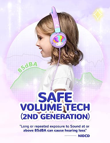 iClever Kids Headphones Cat Ear, LED Light Up, 85dBA Safe Volume, Stereo Sound Toddler Headphones for Travel School, Foldable 3.5mm Wired Kids Headphones for iPad Tablets, Meow Lollipop-Purple - 3