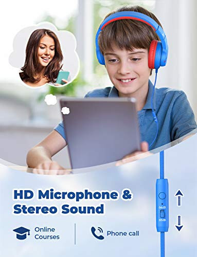 iClever Kids Headphones for School Travel, Safe Volume 85/94dB, HD Mic Stereo Sound Over-Ear Girls Boys Headphones for Kid, FunShare Foldable 3.5mm Wired Kids Headphones for iPad Computer, HS19 - 2