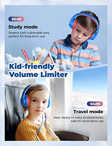 iClever Kids Headphones for School Travel, Safe Volume 85/94dB, HD Mic Stereo Sound Over-Ear Girls Boys Headphones for Kid, FunShare Foldable 3.5mm Wired Kids Headphones for iPad Computer, HS19 - 4