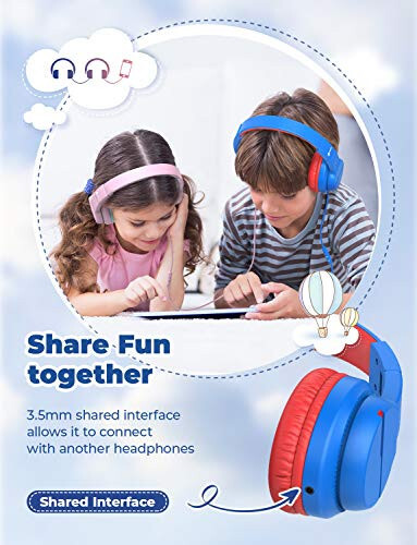 iClever Kids Headphones for School Travel, Safe Volume 85/94dB, HD Mic Stereo Sound Over-Ear Girls Boys Headphones for Kid, FunShare Foldable 3.5mm Wired Kids Headphones for iPad Computer, HS19 - 5