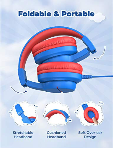 iClever Kids Headphones for School Travel, Safe Volume 85/94dB, HD Mic Stereo Sound Over-Ear Girls Boys Headphones for Kid, FunShare Foldable 3.5mm Wired Kids Headphones for iPad Computer, HS19 - 6