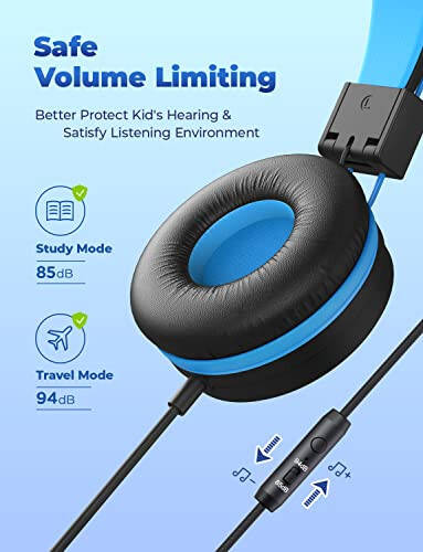 iClever Kids Headphones with Cord, 85/94dB Safe Volume Tech, Bending Resistance Durable, Foldable, Stereo Sound 3.5mm Jack Wired Headphones for Kids Boys Girls Tablet/Travel/School, HS14 - 3