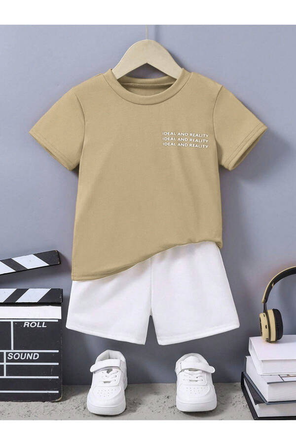 Ideal Cotton Children's Set - Beige T-shirt White Shorts Printed Girls Boys Summer Bicycle Collar - 1