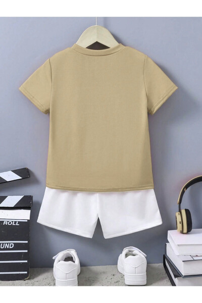 Ideal Cotton Children's Set - Beige T-shirt White Shorts Printed Girls Boys Summer Bicycle Collar - 2