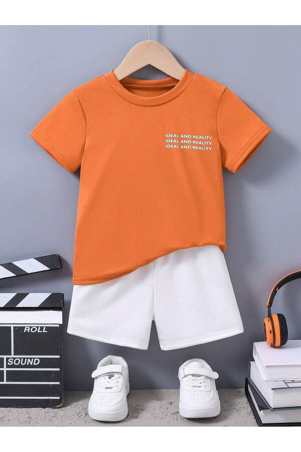 Ideal Cotton Kids Set - Orange T-shirt White Shorts Printed Girl Boy Kids Summer Bicycle Collar - 1