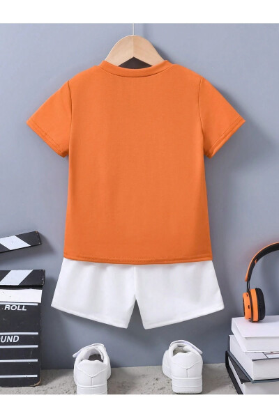 Ideal Cotton Kids Set - Orange T-shirt White Shorts Printed Girl Boy Kids Summer Bicycle Collar - 2