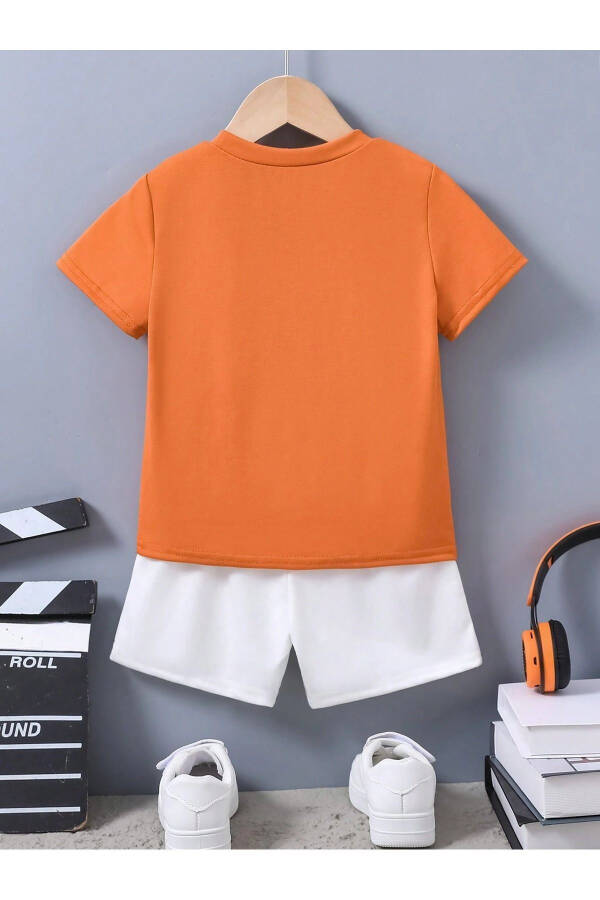 Ideal Cotton Kids Set - Orange T-shirt White Shorts Printed Girl Boy Kids Summer Bicycle Collar - 2