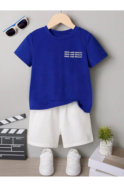 Ideal Cotton Kids Set - Sax T-shirt White Shorts Printed Girl Boy Children Summer Bicycle Neck - 1