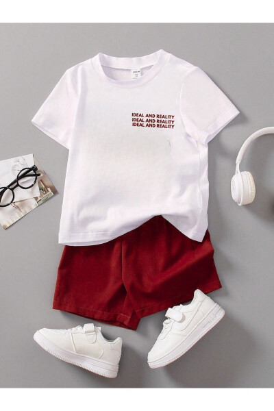 Ideal Cotton Kids Set - White T-shirt Red Shorts Printed Girl Boy Kids Summer Polo Collar - 1