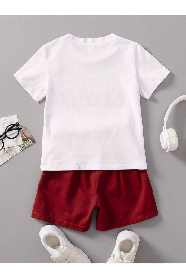 Ideal Cotton Kids Set - White T-shirt Red Shorts Printed Girl Boy Kids Summer Polo Collar - 2