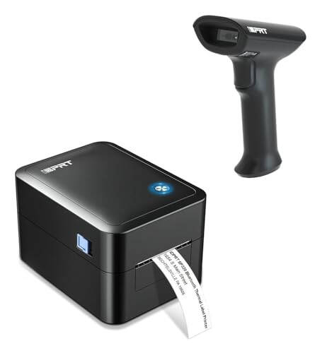 iDPRT Bluetooth Barcode Scanner 1D 2D Scanner with iDPRT Thermal Label Maker - SP320 Label Printer - 1