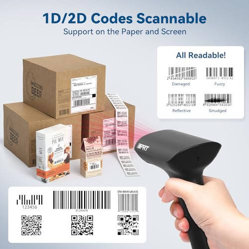 iDPRT Bluetooth Barcode Scanner 1D 2D Scanner with iDPRT Thermal Label Maker - SP320 Label Printer - 3