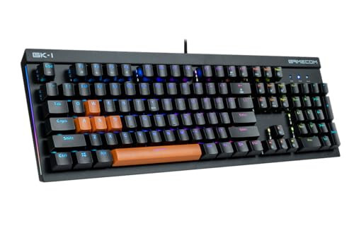 Игровая клавиатура GameCom GK-1 - Настраиваемая RGB-подсветка - Индивидуально подсвечиваемые клавиши - Оптические переключатели Kailh Blue Clicky - Выпускное издание Orange - 1