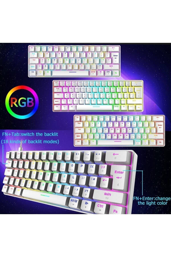 Игровая клавиатура Trol Red Switch Mini RGB Gaming Механическая 62 клавиши 18 RGB светодиодов USB Type-C кабель Белый - 4