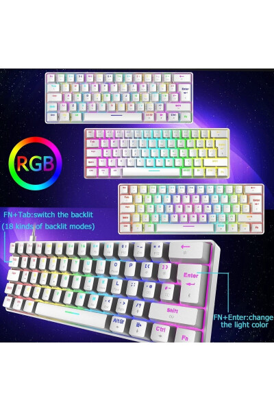 Игровая клавиатура Trol Red Switch Mini RGB Gaming Механическая 62 клавиши 18 RGB светодиодов USB Type-C кабель Белый - 18