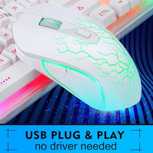 Игровой набор клавиатура и мышь, K1 RGB LED клавиатура с подсветкой с 104 клавишами для ПК/ноутбука (белый) - 2