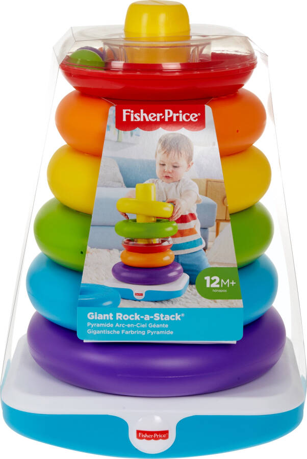 Игрушка-стекатель Fisher-Price Giant Rock-a-Stack для младенцев и малышей, высотой более 14 дюймов, для детей от 12 месяцев - 6