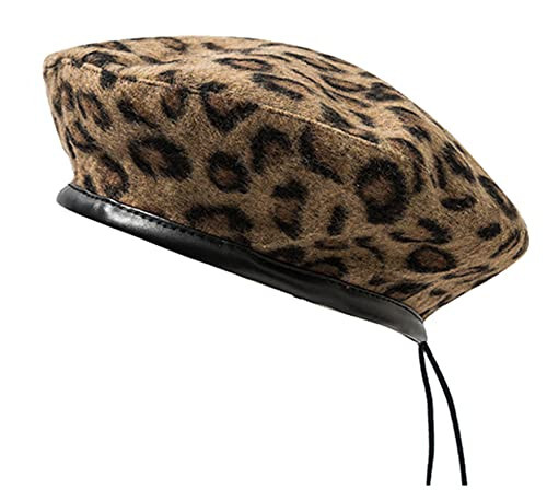 IHAUIUE Leopard Print Beret Hat Animal Cheetah Pattern French Hats PU Brim Adjustable Artist Caps for Women Lady - 1