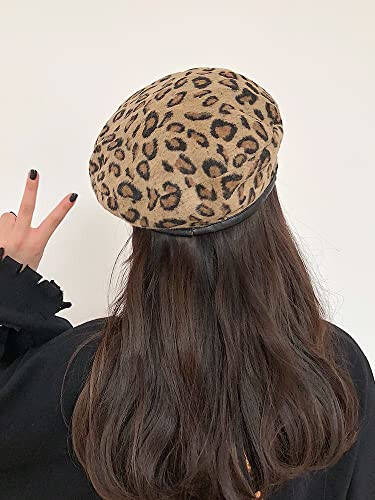 IHAUIUE Leopard Print Beret Hat Animal Cheetah Pattern French Hats PU Brim Adjustable Artist Caps for Women Lady - 14