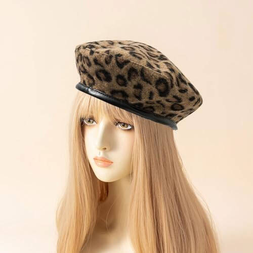 IHAUIUE Leopard Print Beret Hat Animal Cheetah Pattern French Hats PU Brim Adjustable Artist Caps for Women Lady - 15