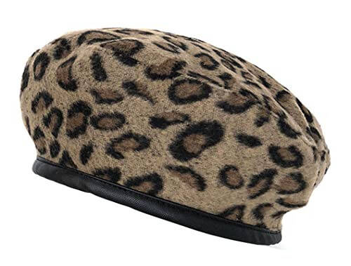 IHAUIUE Leopard Print Beret Hat Animal Cheetah Pattern French Hats PU Brim Adjustable Artist Caps for Women Lady - 16