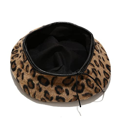 IHAUIUE Leopard Print Beret Hat Animal Cheetah Pattern French Hats PU Brim Adjustable Artist Caps for Women Lady - 17