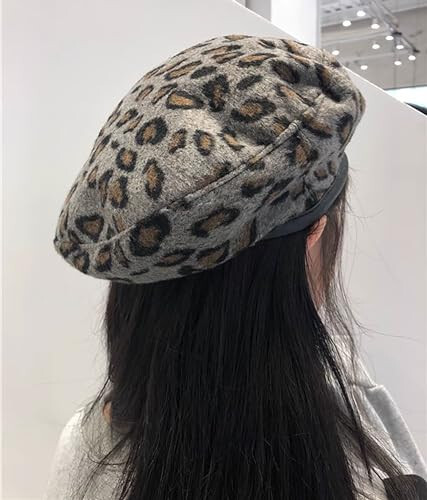 IHAUIUE Leopard Print Beret Hat Animal Cheetah Pattern French Hats PU Brim Adjustable Artist Caps for Women Lady - 9