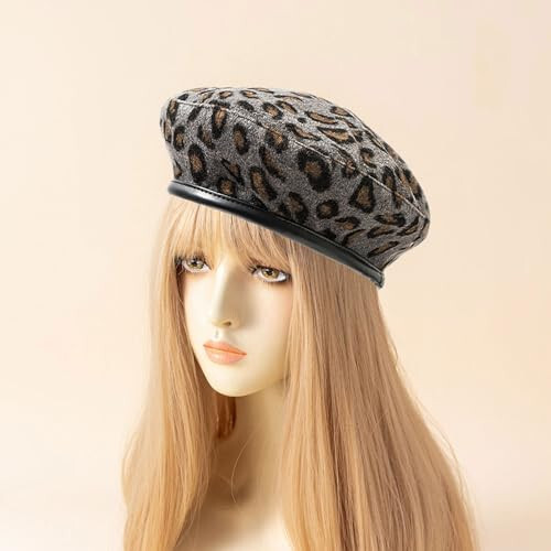 IHAUIUE Leopard Print Beret Hat Animal Cheetah Pattern French Hats PU Brim Adjustable Artist Caps for Women Lady - 10