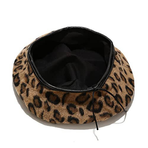 IHAUIUE Leopard Print Beret Hat Animal Cheetah Pattern French Hats PU Brim Adjustable Artist Caps for Women Lady - 6