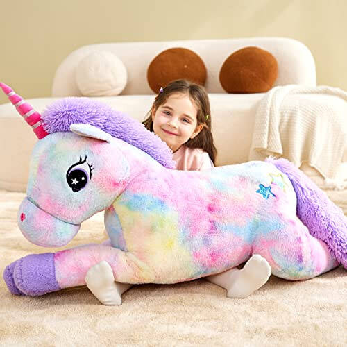 IKASA Giant Unicorn Stuffed Animal Plush Toy, Large Cute Jumbo Soft Toys, Huge Big Size Plushy Fluffy Fat Oversized Plushie, Gifts for Kids Girls Boys Girlfriend (Multicolored, 43 inches) - 11