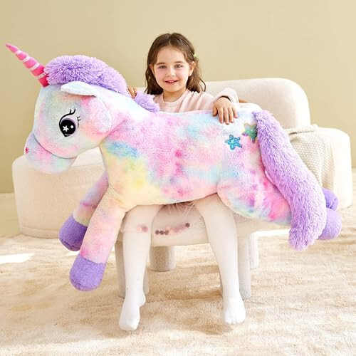 IKASA Giant Unicorn Stuffed Animal Plush Toy, Large Cute Jumbo Soft Toys, Huge Big Size Plushy Fluffy Fat Oversized Plushie, Gifts for Kids Girls Boys Girlfriend (Multicolored, 43 inches) - 2