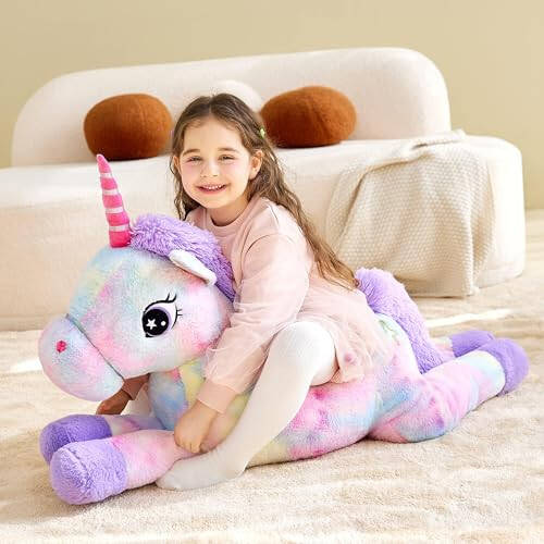 IKASA Giant Unicorn Stuffed Animal Plush Toy, Large Cute Jumbo Soft Toys, Huge Big Size Plushy Fluffy Fat Oversized Plushie, Gifts for Kids Girls Boys Girlfriend (Multicolored, 43 inches) - 3