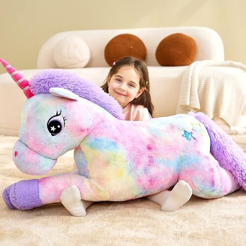 IKASA Giant Unicorn Stuffed Animal Plush Toy, Large Cute Jumbo Soft Toys, Huge Big Size Plushy Fluffy Fat Oversized Plushie, Gifts for Kids Girls Boys Girlfriend (Multicolored, 43 inches) - 5