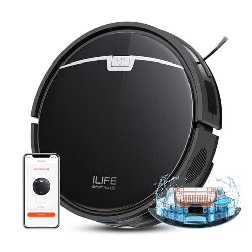 ILIFE Robot Vacuum and Mop, 3000Pa Strong Suction Robot Vacuum Cleaner, Gyro Navigation, App Control, No Tangle, Compatible with 2.4GHz WiFi, Alexa, Ideal for Hard Floor, Pet Hair, V9 - 1