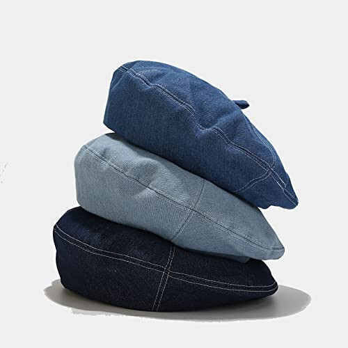 ILUFAM Denim Beret Hat for Women French Style Artist Hat Casual Beanie Cap - 4