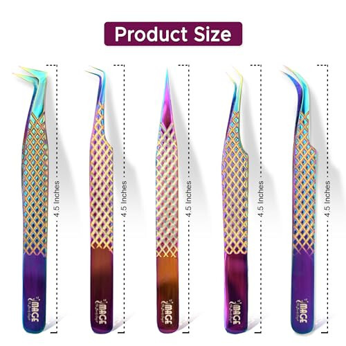 IMAGE 5 Pcs Japanese Steel Lash Tweezers Set With Leather Case, Professional Eyelash Tweezers for Lash Extensions - Titanium Coated Tips, 90 & 45 Degree, Pointed Eyelash Extension Tweezers (Multi-Color) - 3