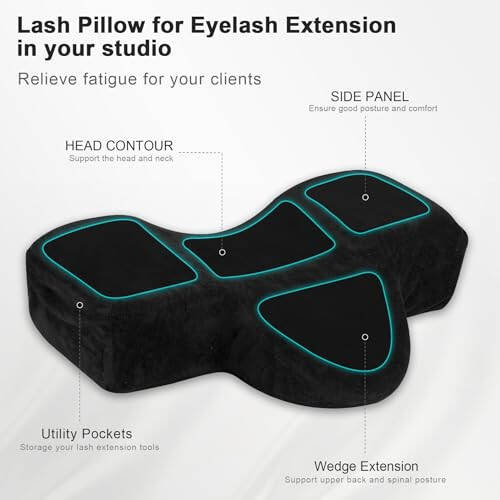 IMENE Lash Pillow for Lash Extensions - Memory Foam Lash Pillow with Neck and Back Support, Ergonomic lash bed pillow with Velvet Pillowcase and Lash Organizer Pockets （Black） - 3