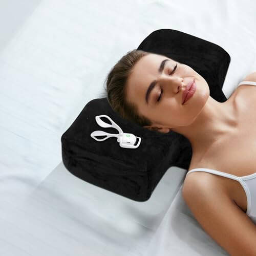 IMENE Lash Pillow for Lash Extensions - Memory Foam Lash Pillow with Neck and Back Support, Ergonomic lash bed pillow with Velvet Pillowcase and Lash Organizer Pockets （Black） - 6