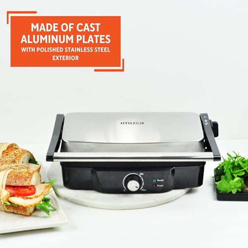 IMUSA Stainless Steel Panini Press Electric with Adjustable Temperature Settings and Nonstick Plates, 1200W - 4