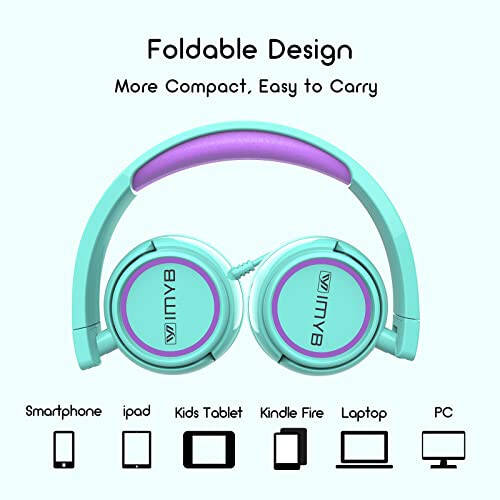 IMYB V1 Çocuk Kulaklıkları, Kablolu Stereo Katlanabilir Dolaşmayan 3.5mm Ayarlanabilir Kulak Üstü Kulaklıklar Çocuklar için Okul/Bebekler/Çocuklar/Gençler/Erkekler/Kızlar/Ipad/Tablet/Kindle/Telefonlar/Seyahat/Uçak (Yeşil) - 5