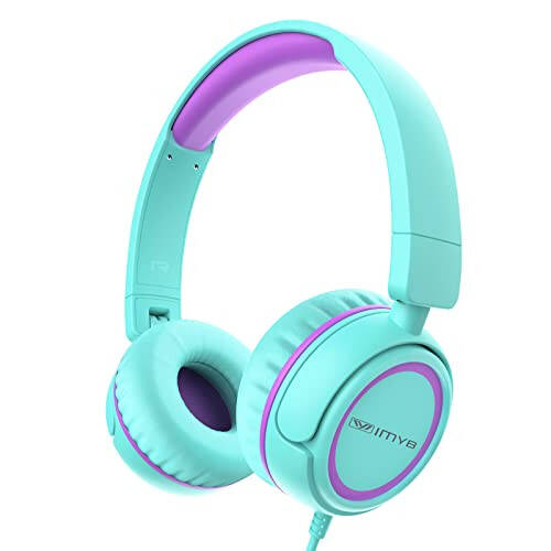 IMYB V1 Kids Headphones, Wired Stereo Foldable Tangle-Free 3.5mm Adjustable On-Ear Headphones for Kids for School/Toddlers/Childrens/Teens/Boys/Girls/Ipad/Tablet/Kindle/Phones/Travel/Plane (Green) - 1