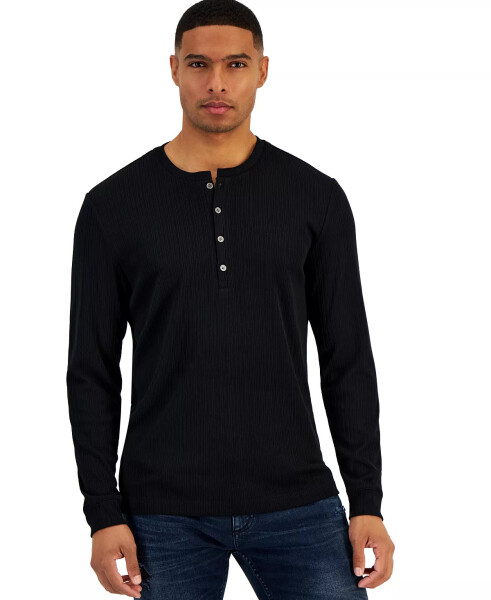 INC International Concepts Men's Lightweight Ribbed Henley Shirt, Created for Macy's Deep Black - 1