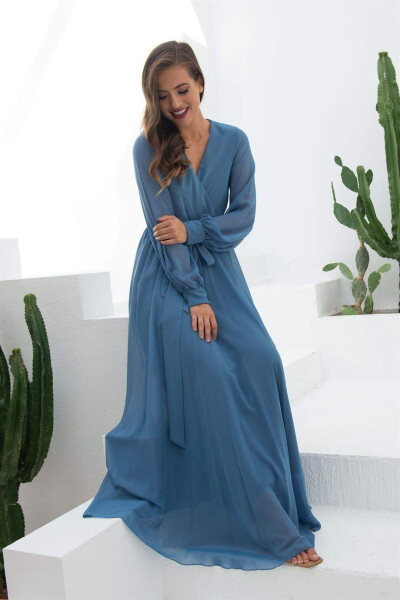 Indigo Chiffon Wrap Long Dress - 2