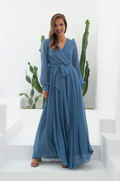 Indigo Chiffon Wrap Long Dress - 3